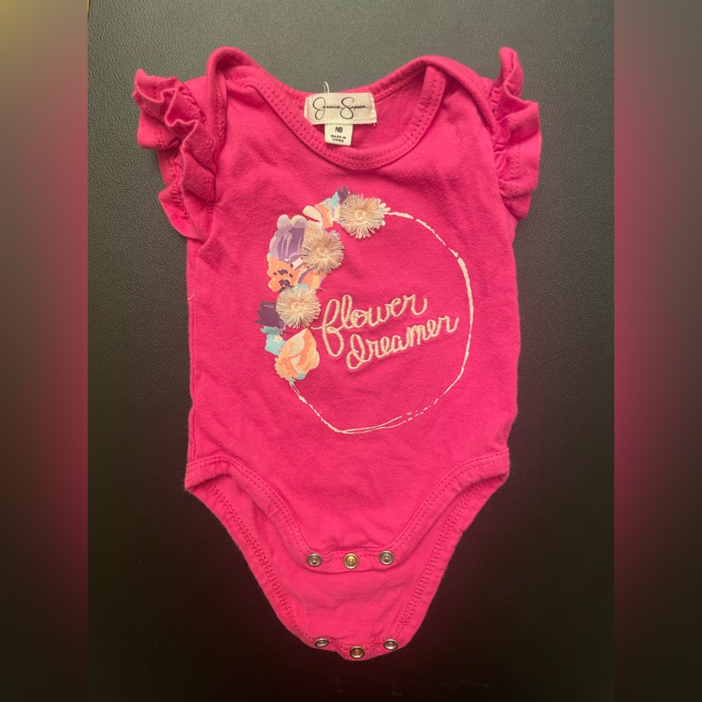 ☀️Jessica Simpson Pink Baby Bodysuit with Floral Print